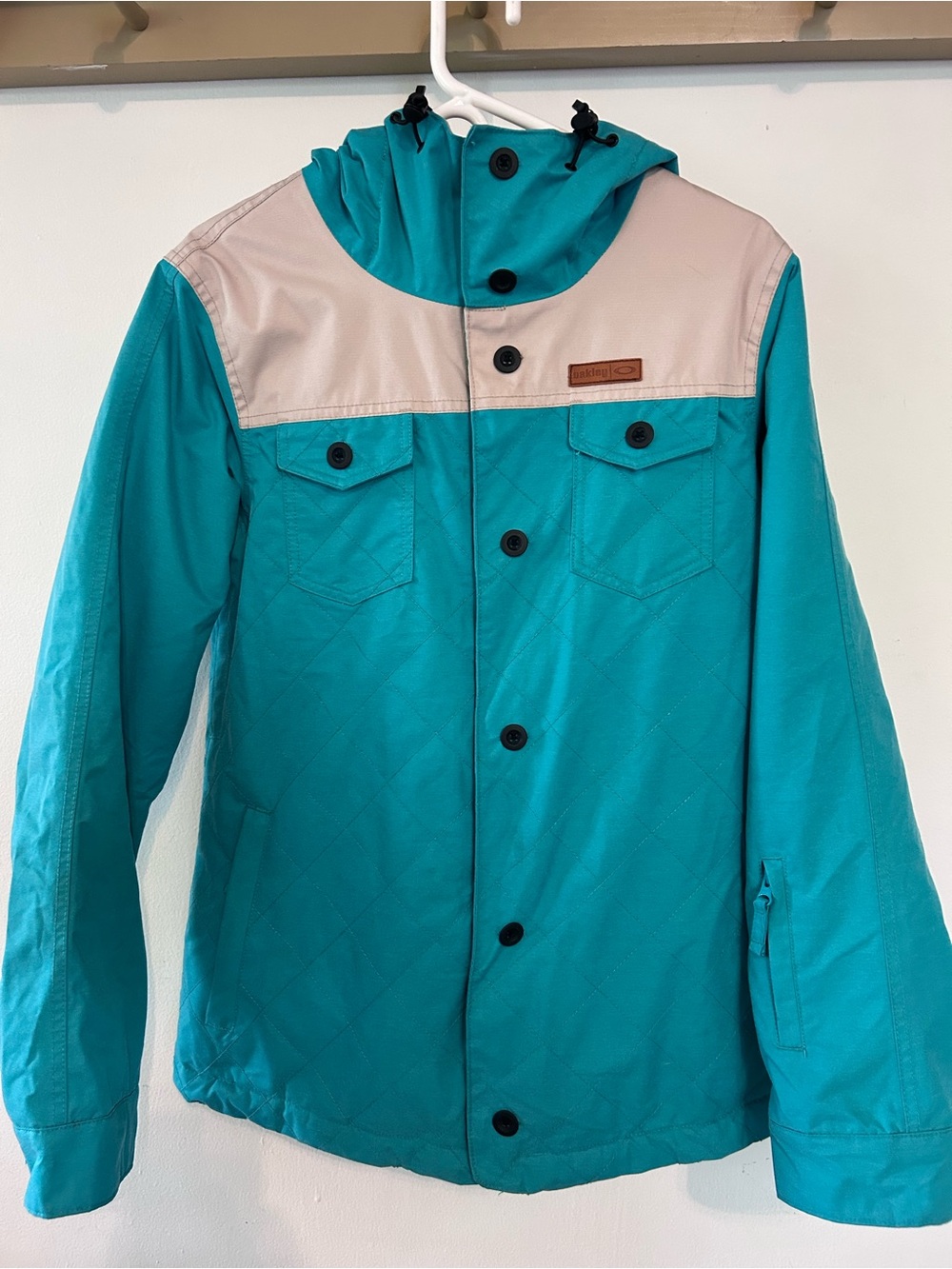 Women’s Teal and Cream Hooded Rain Jacket